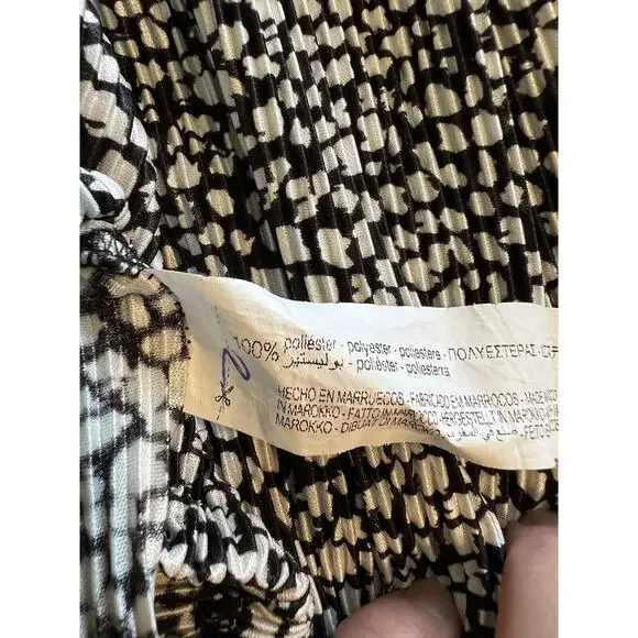 Zara Blouse Women's Size Small Ruffle Neck Crop Long Sleeve Boho Black & White - Picture 7 of 9